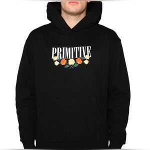 Primitive Black Hoodie with Rose Embroidery M